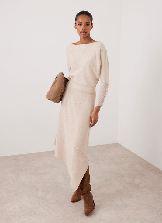 Neutral Batwing Asymmetric Knit Maxi Dress