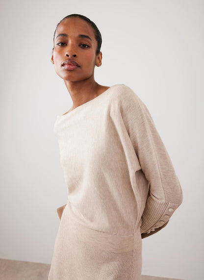 Neutral Batwing Asymmetric Knit Maxi Dress