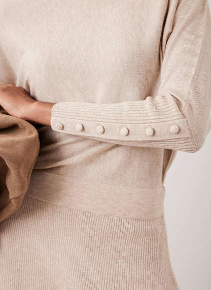 Neutral Batwing Asymmetric Knit Maxi Dress