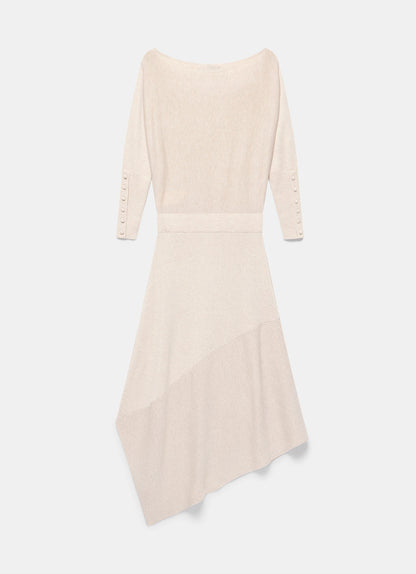 Neutral Batwing Asymmetric Knit Maxi Dress