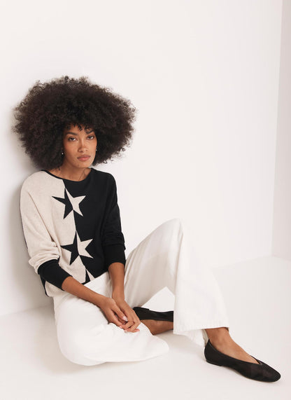 Neutral Cotton Blend Star Jumper