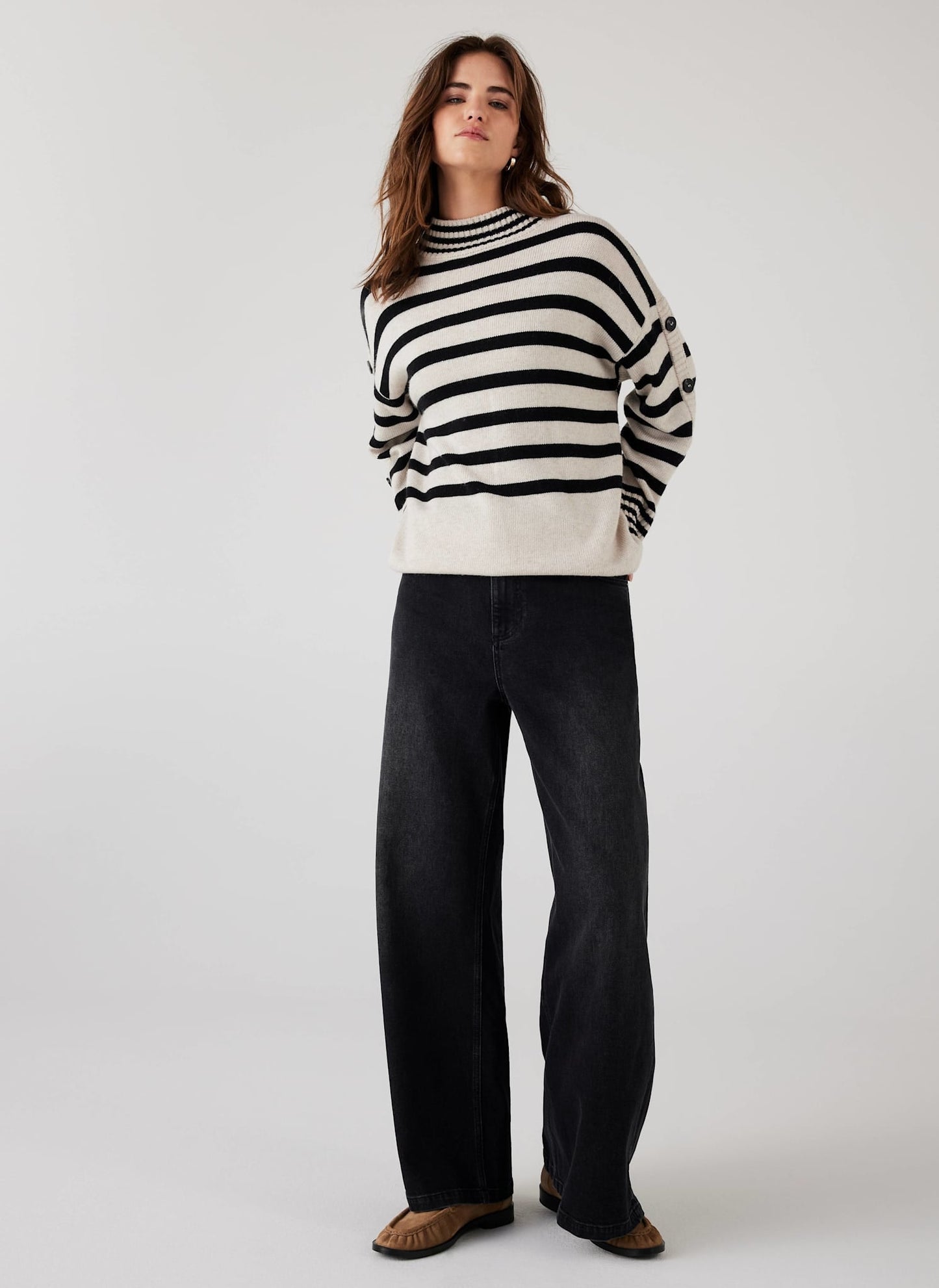 Cream Wool Blend Striped Longline Jumper