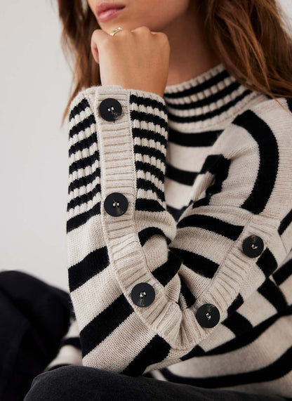 Cream Wool Blend Striped Longline Jumper