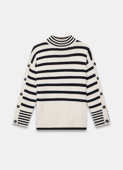 Cream Wool Blend Striped Longline Jumper