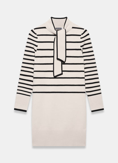 Cream Striped Scarf Knit Mini Dress