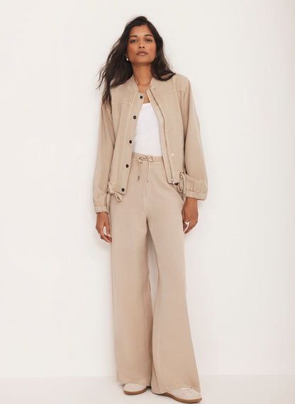 Neutral Stone Washed Wide Leg Trousers