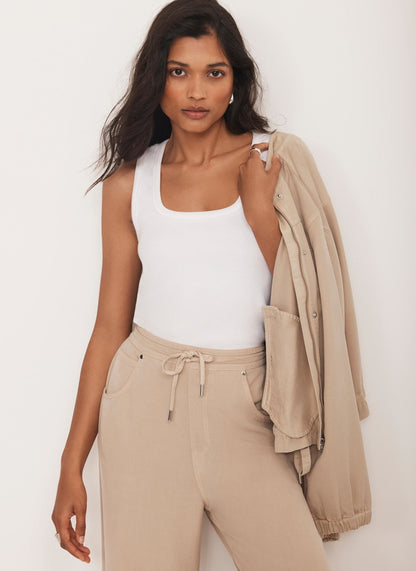 Neutral Stone Washed Wide Leg Trousers