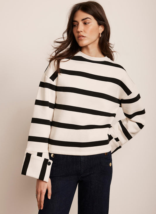 Cream Striped Statement Cuff Sweatshirt