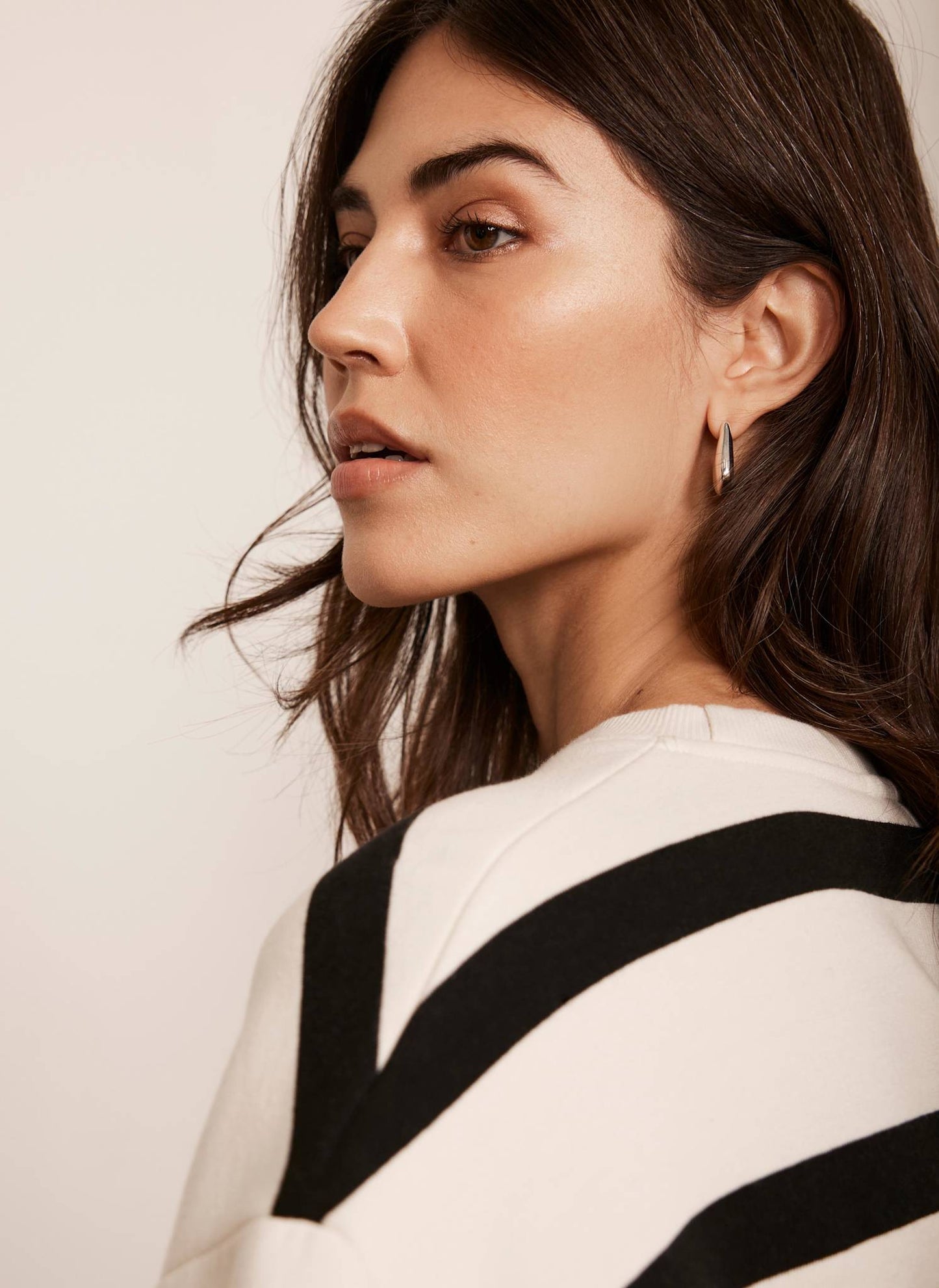 Cream Striped Statement Cuff Sweatshirt