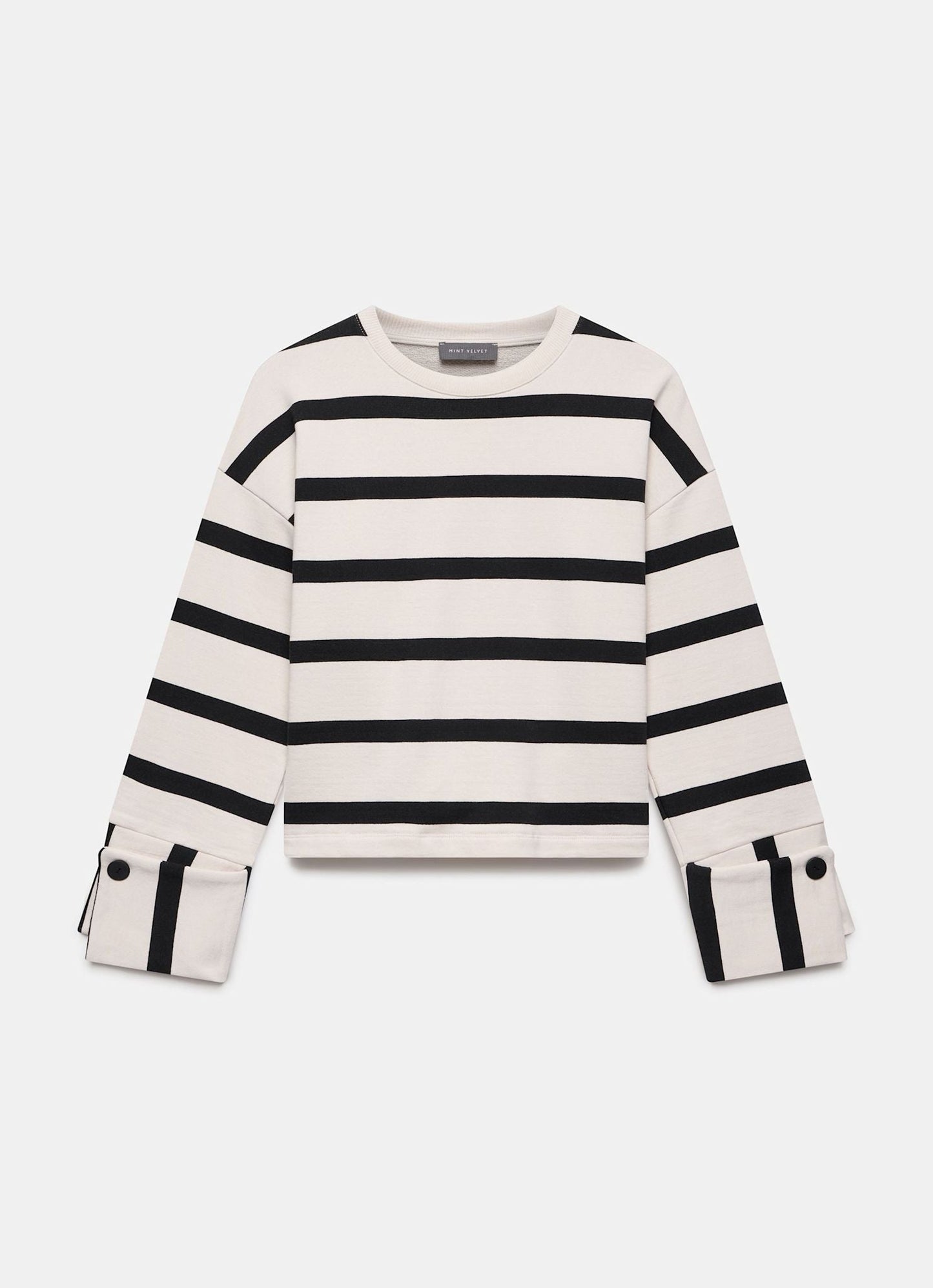 Cream Striped Statement Cuff Sweatshirt