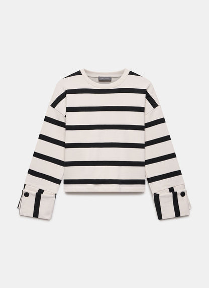 Cream Striped Statement Cuff Sweatshirt