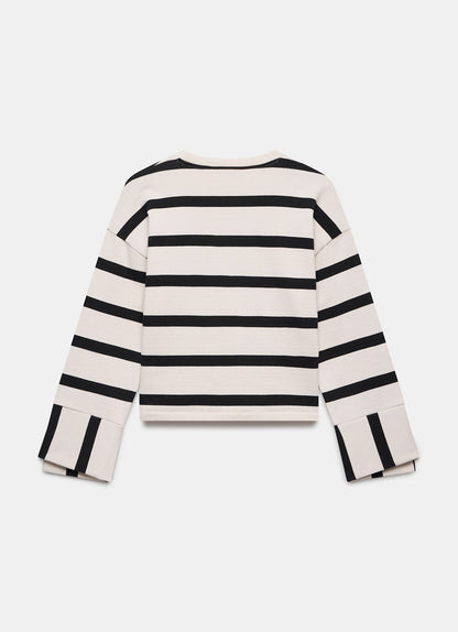 Cream Striped Statement Cuff Sweatshirt