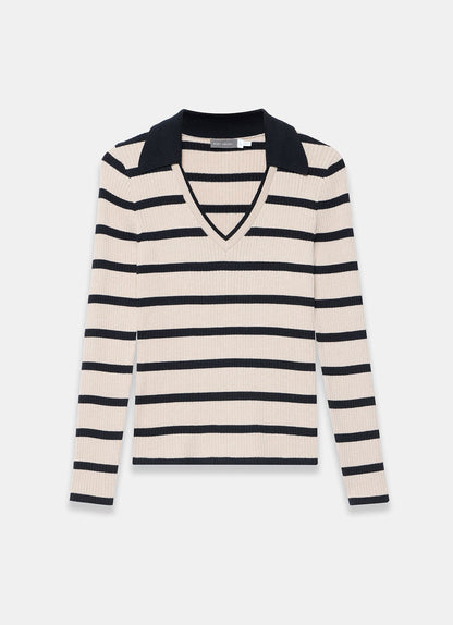 Cream Cotton Blend Striped Ribbed Top