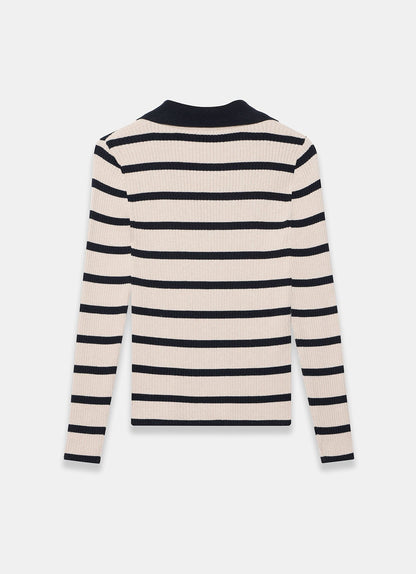 Cream Cotton Blend Striped Ribbed Top