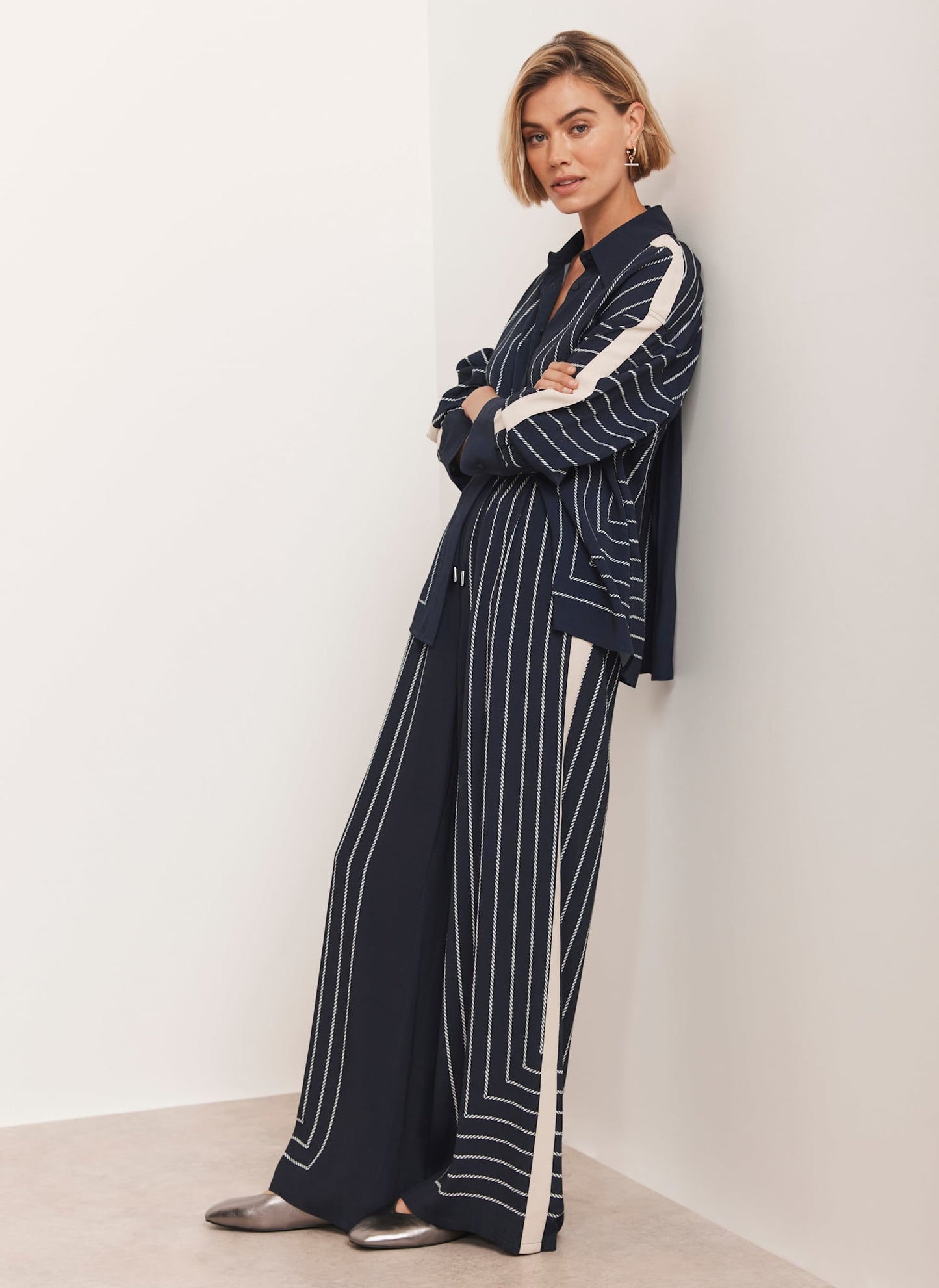 Navy Striped Wide Trousers
