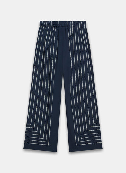 Navy Striped Wide Trousers