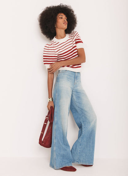 Red Striped Puff Sleeve Knit Top