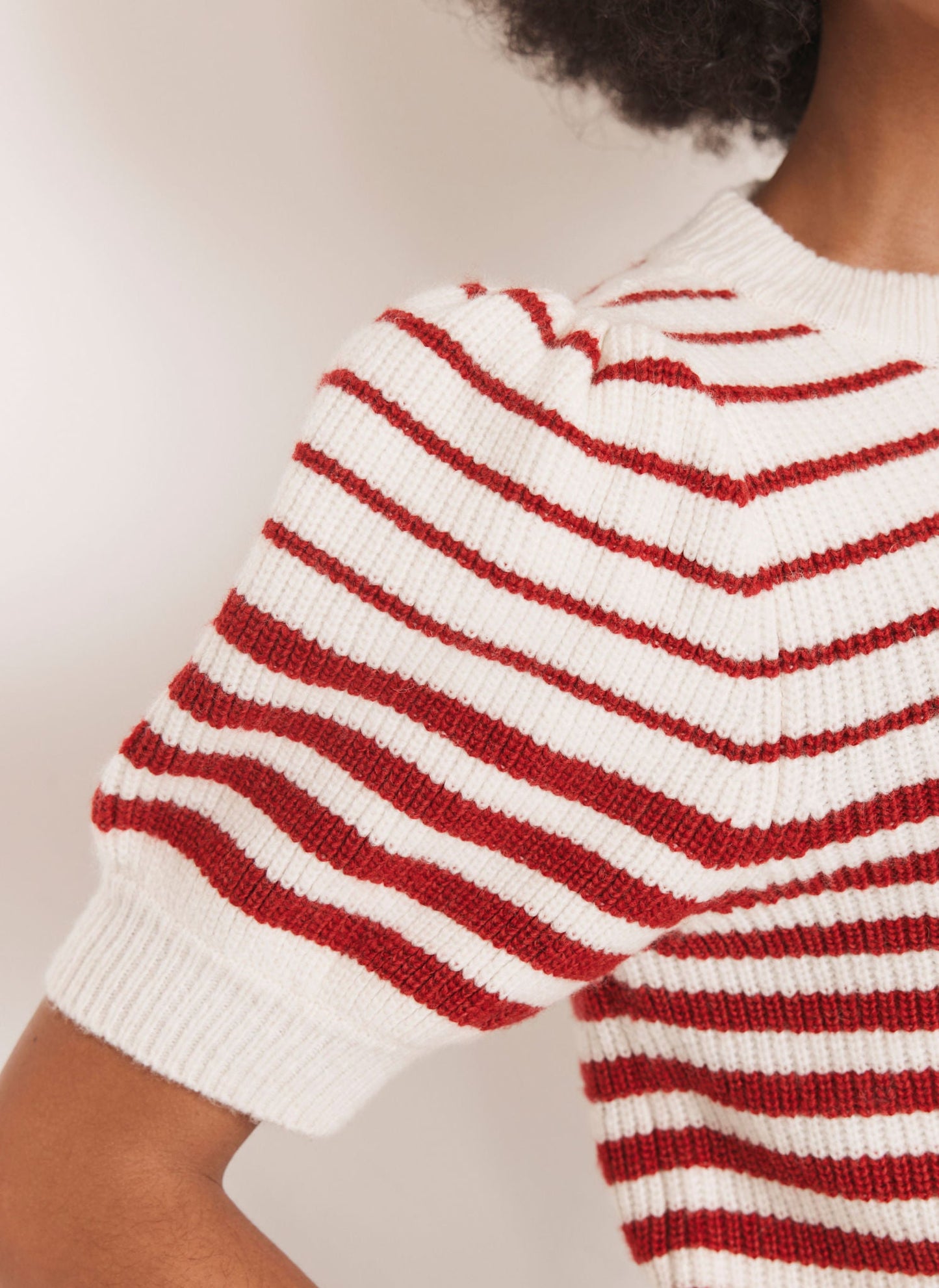 Red Striped Puff Sleeve Knit Top