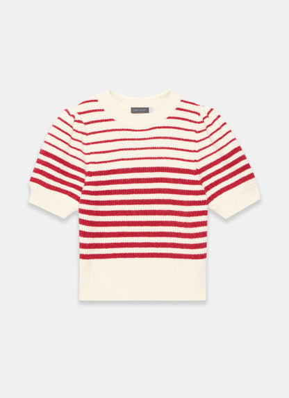 Red Striped Puff Sleeve Knit Top