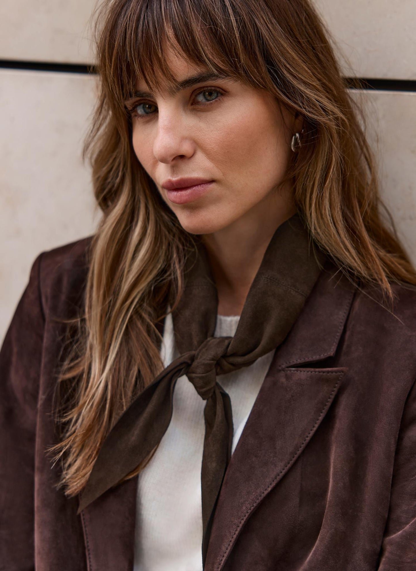 Brown Suede Mini Triangle Neck Scarf