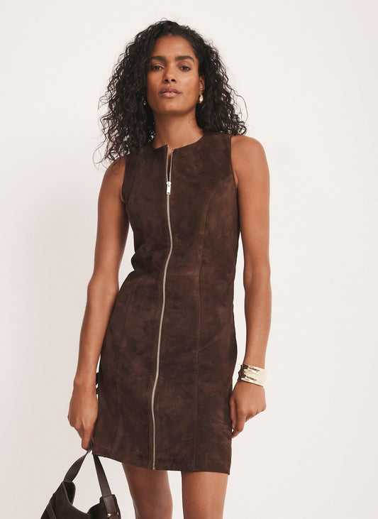 Brown Suede Shift Mini Dress