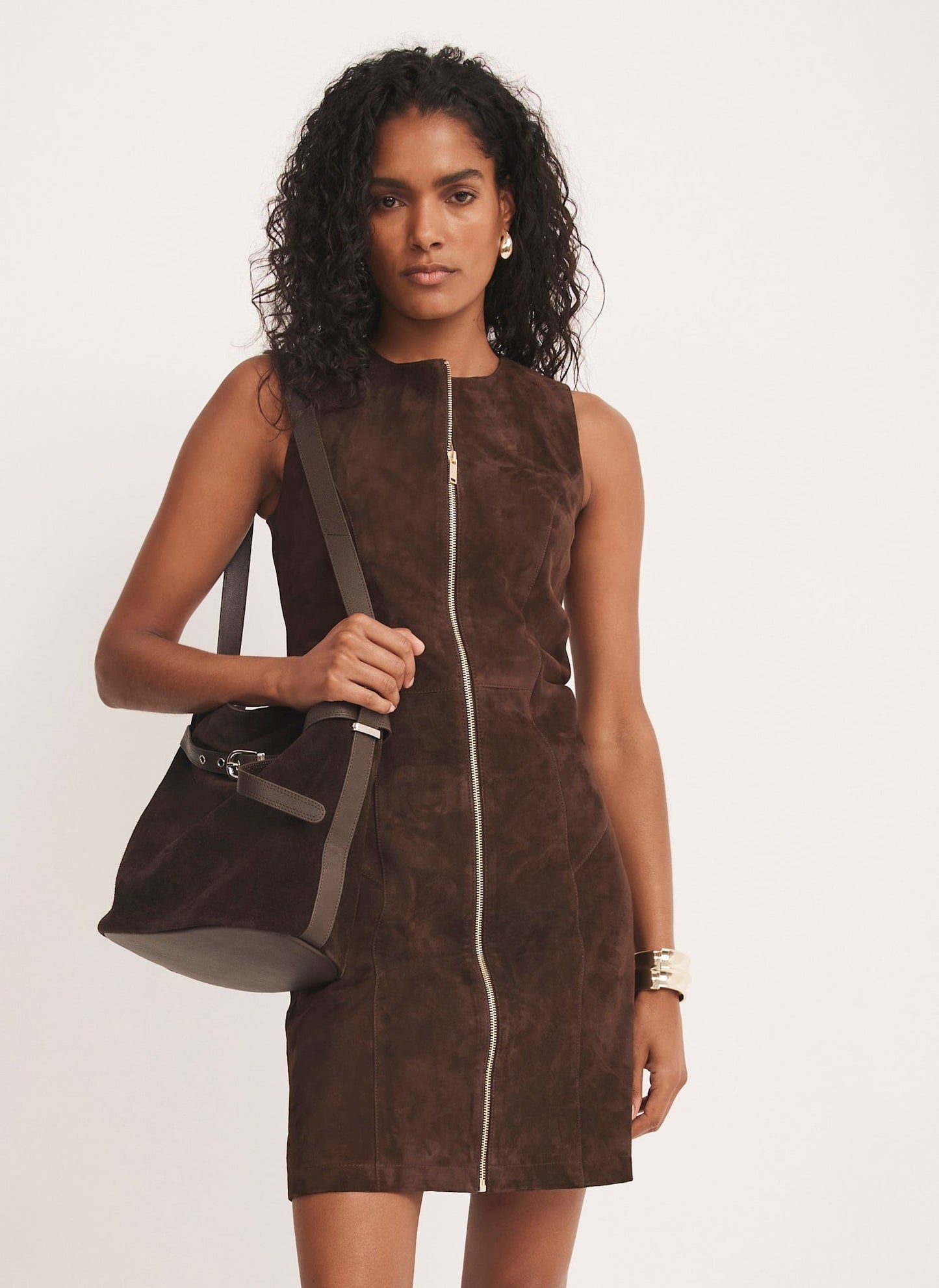 Brown Suede Shift Mini Dress