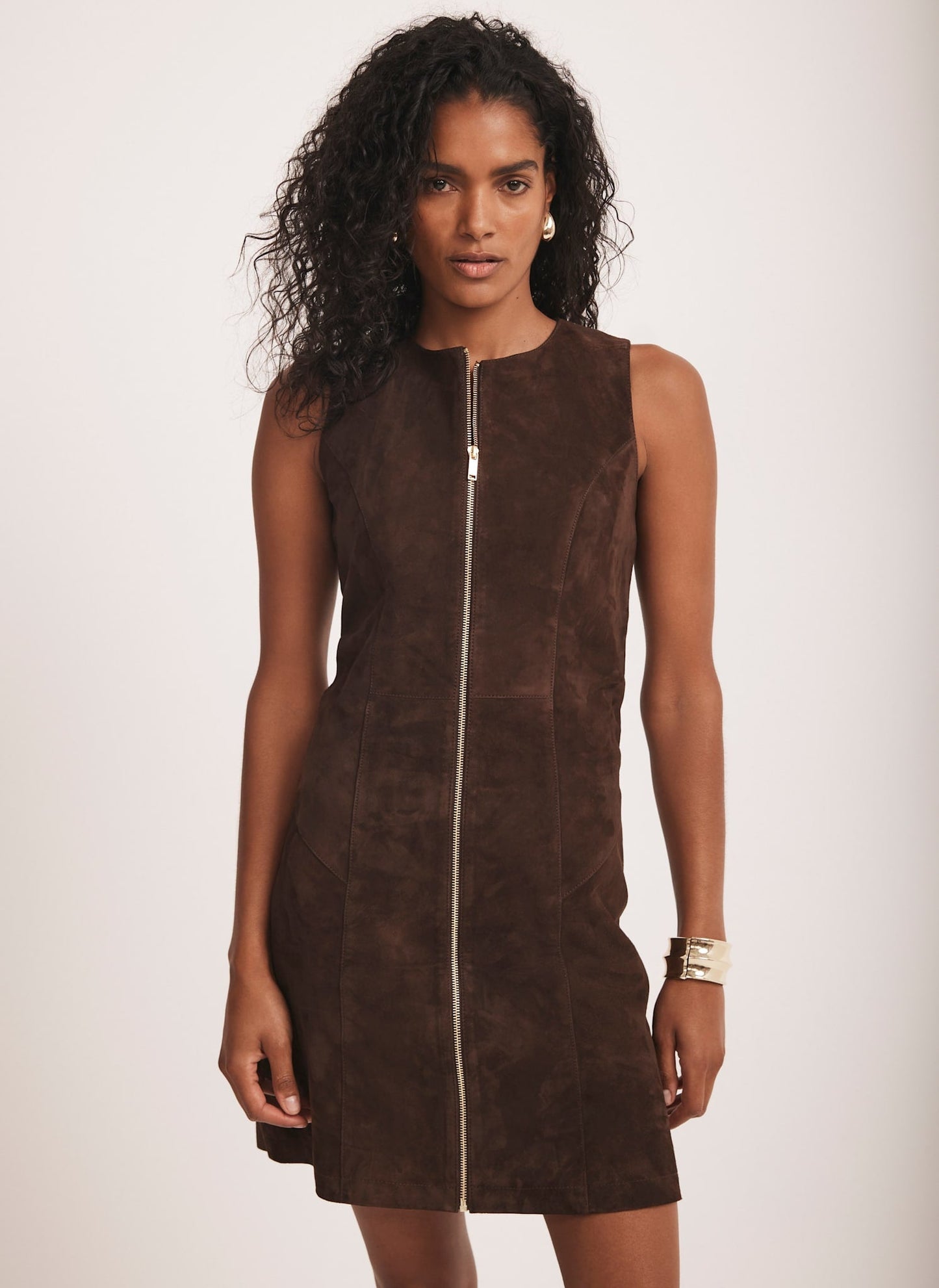 Brown Suede Shift Mini Dress
