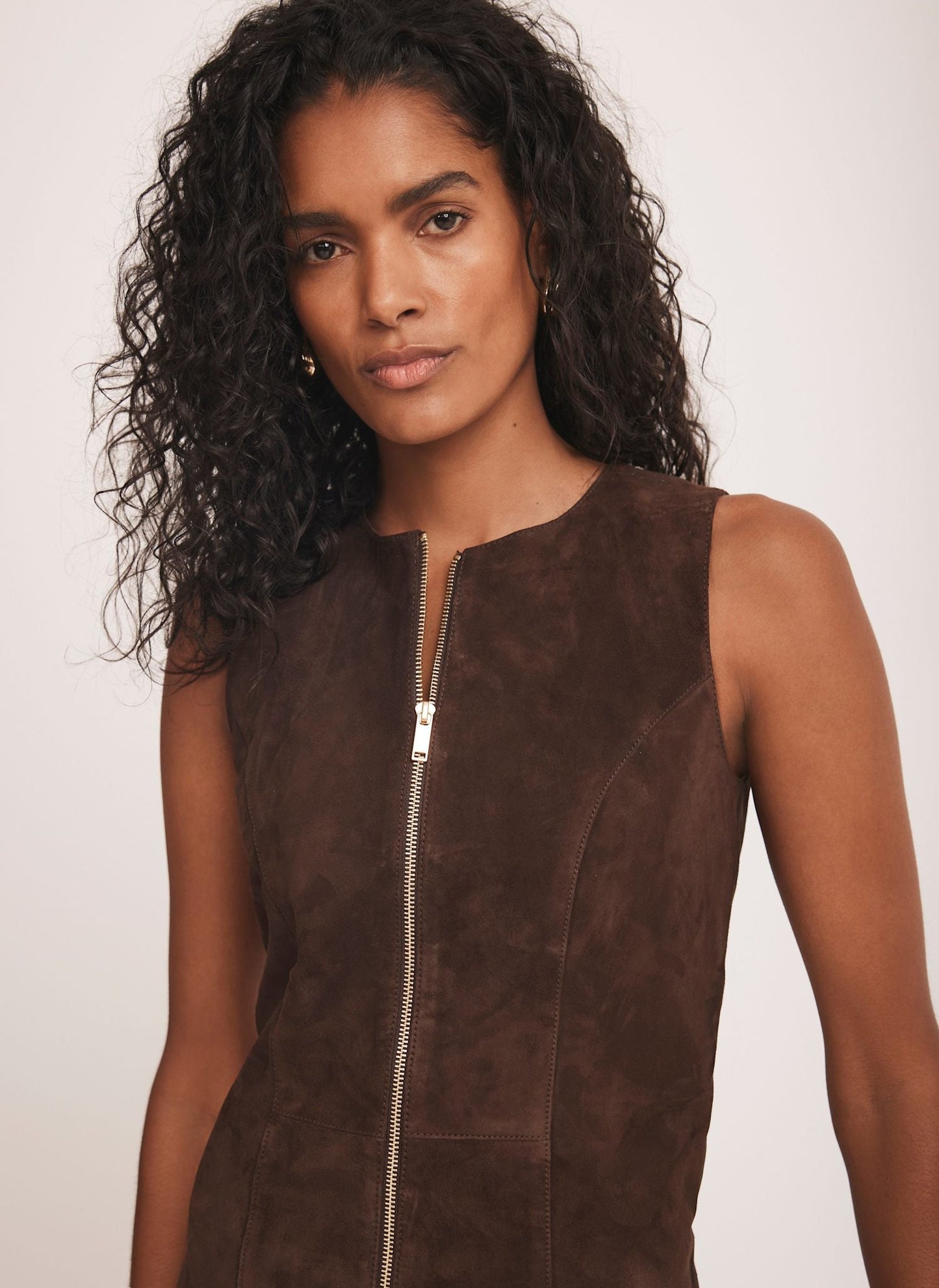 Brown Suede Shift Mini Dress
