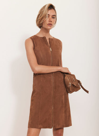 Neutral Suede Shift Mini Dress