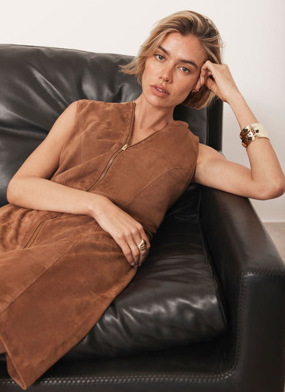 Neutral Suede Shift Mini Dress