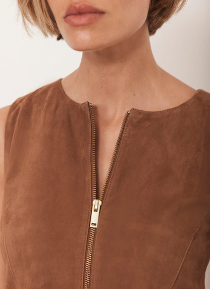 Neutral Suede Shift Mini Dress