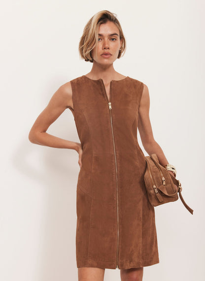 Neutral Suede Shift Mini Dress