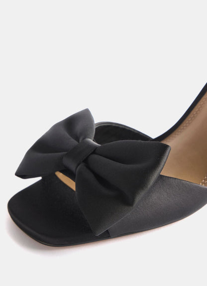Noa Black Satin Bow Detail High Heels