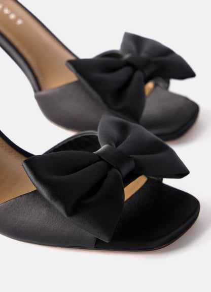 Noa Black Satin Bow Detail High Heels