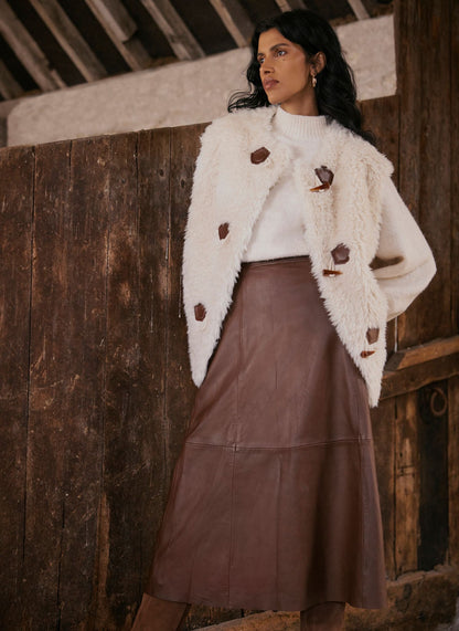 Tan Leather Midi Skirt