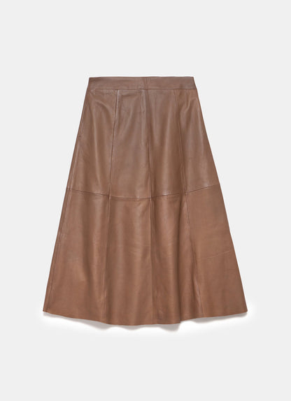 Tan Leather Midi Skirt