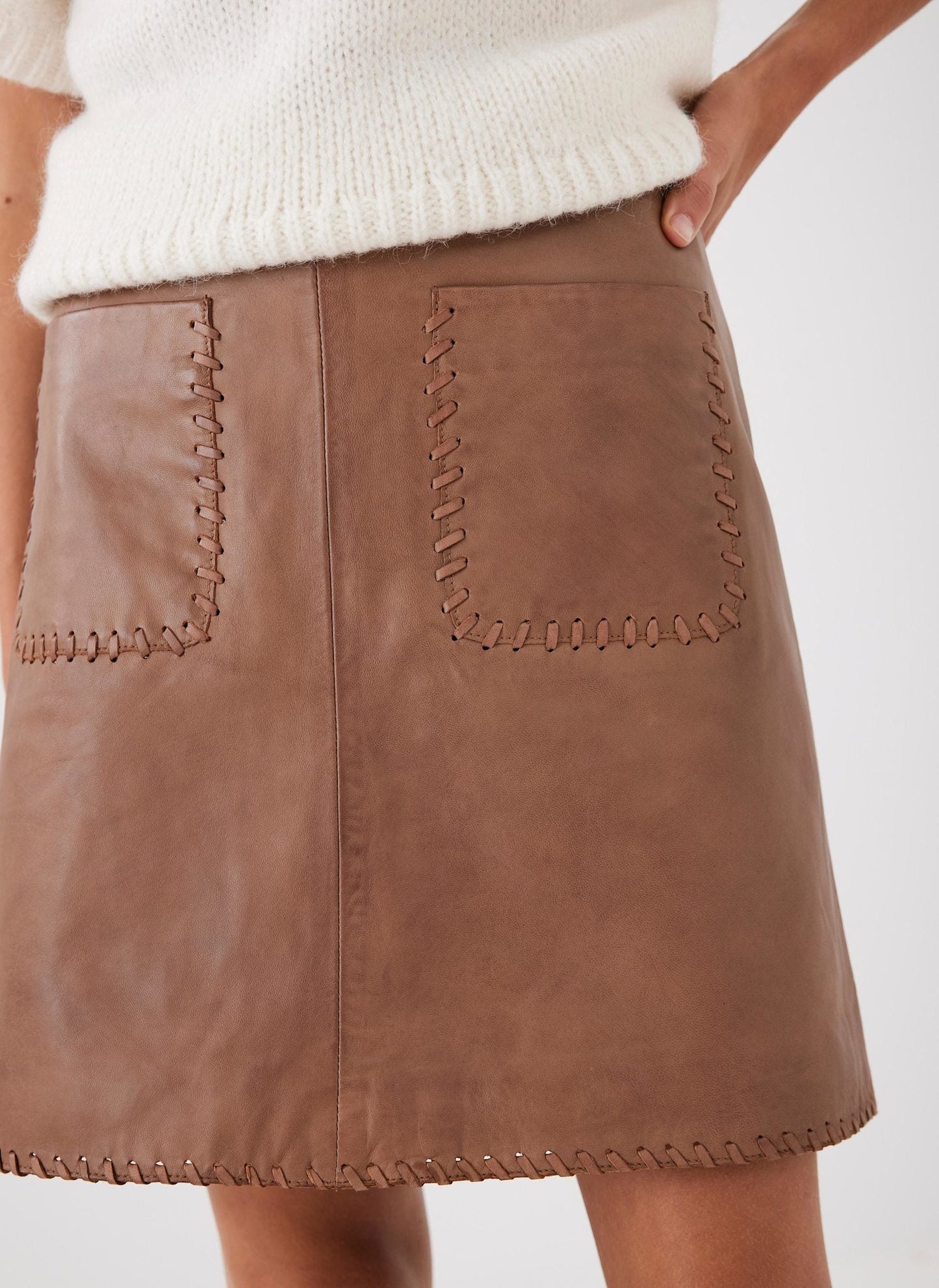 Tan Leather Mini Skirt