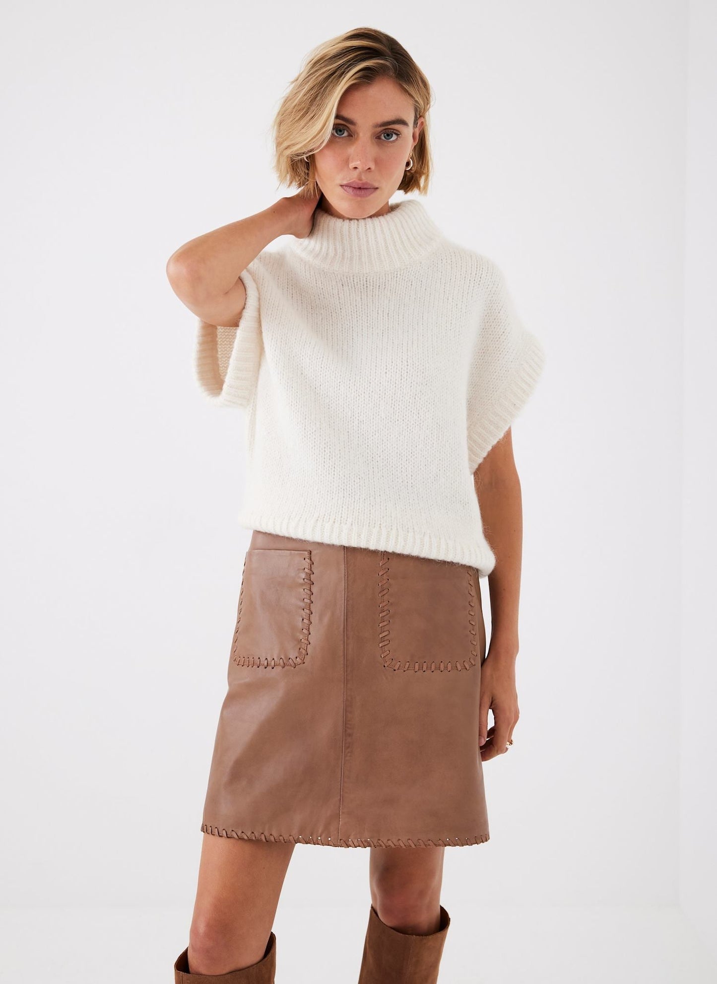 Tan Leather Mini Skirt