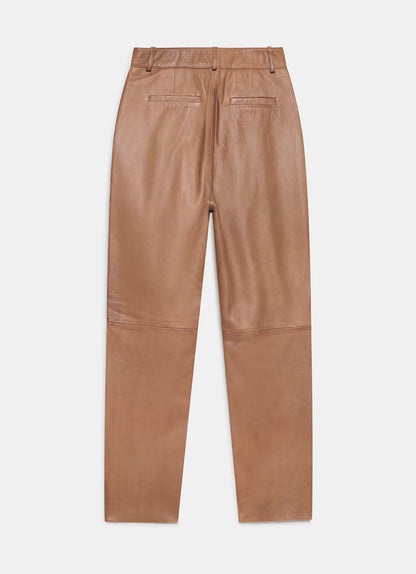 Tan Leather Tapered Trousers