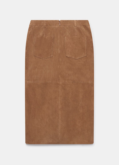 Tan Suede Midi Skirt
