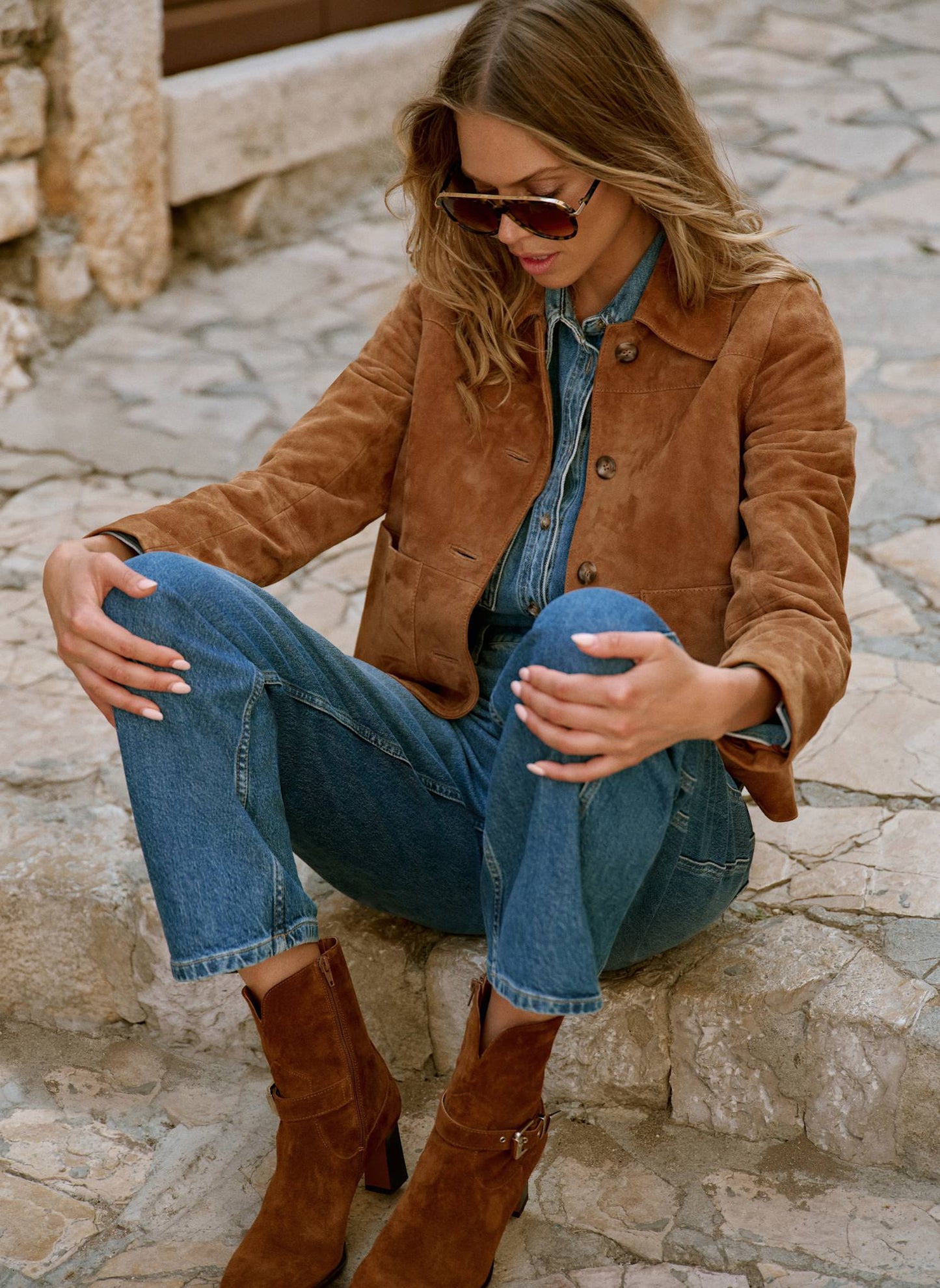 Tan Suede Pocket Detail Jacket