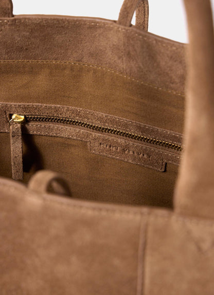 Tan Suede Woven Tote Bag