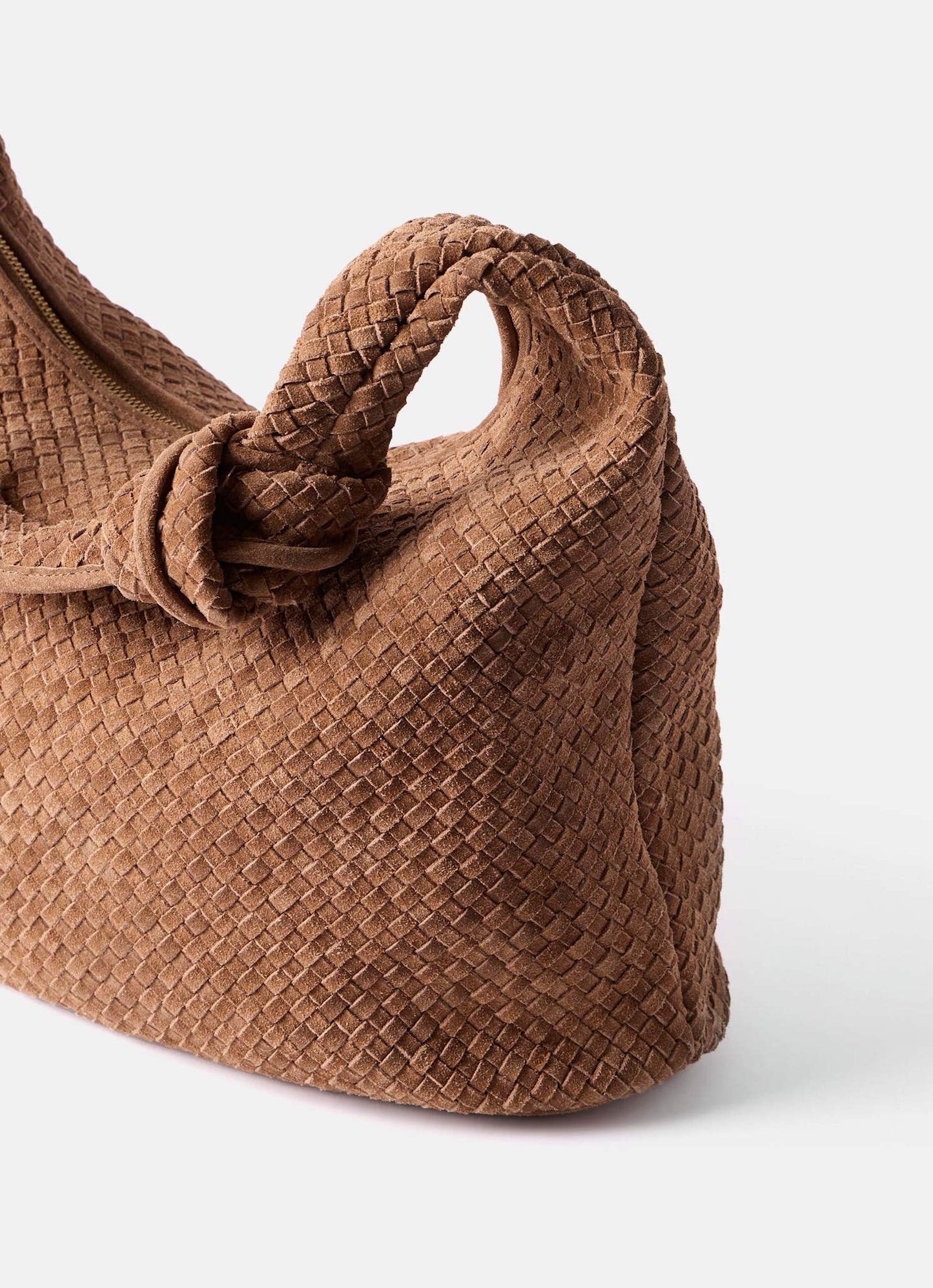 Tan Woven Suede Knot Detail Bag