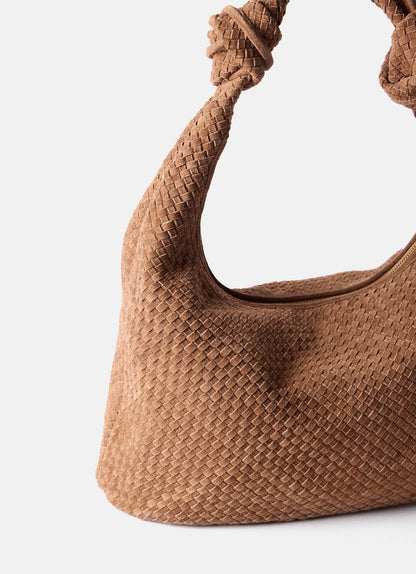 Tan Woven Suede Knot Detail Bag