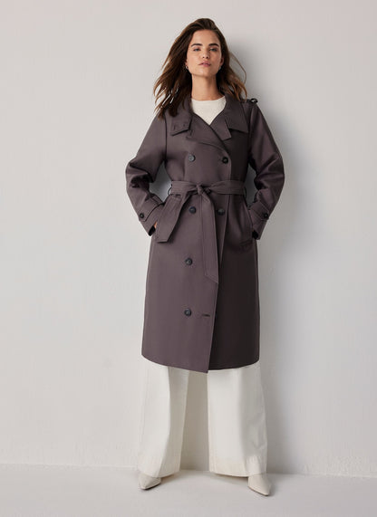 Brown Funnel Neck Trench Coat