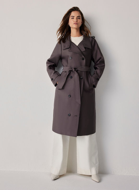 Brown Funnel Neck Trench Coat