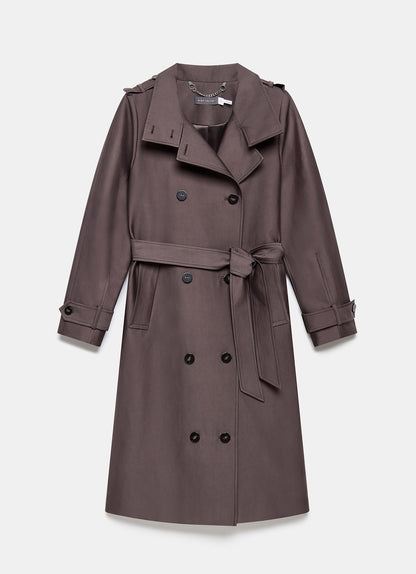 Brown Funnel Neck Trench Coat