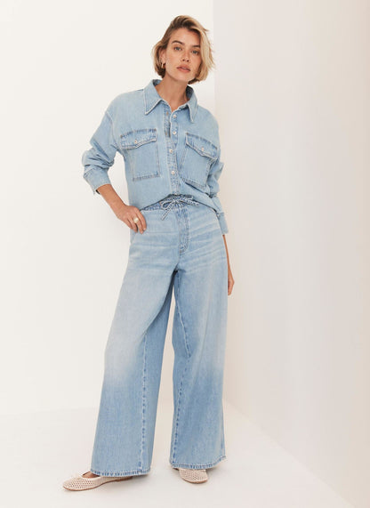 Light Indigo Wide Leg Tie Waist Jeans