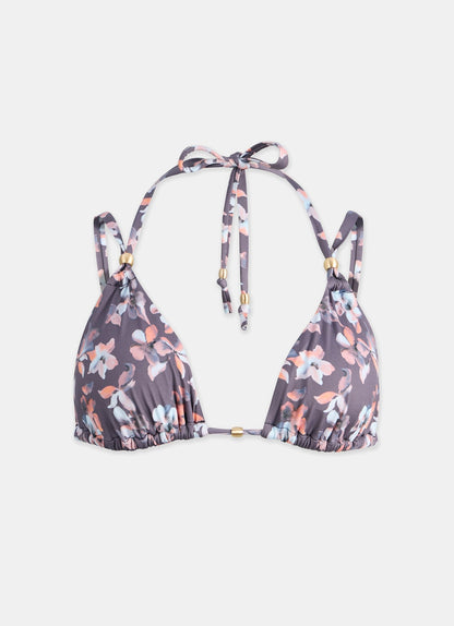 Purple Floral Triangle Bikini Top