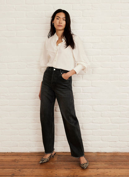 Washed Black Barrel Leg Jeans